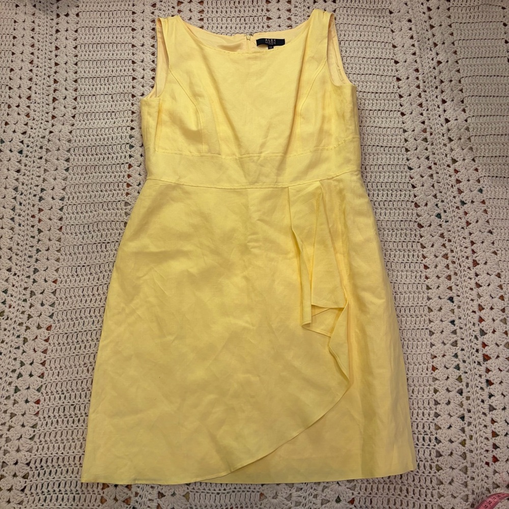 Alex Marie Sunny Yellow Linen Blend Faux Wrap Sleeveless Dress Size 14 Petite